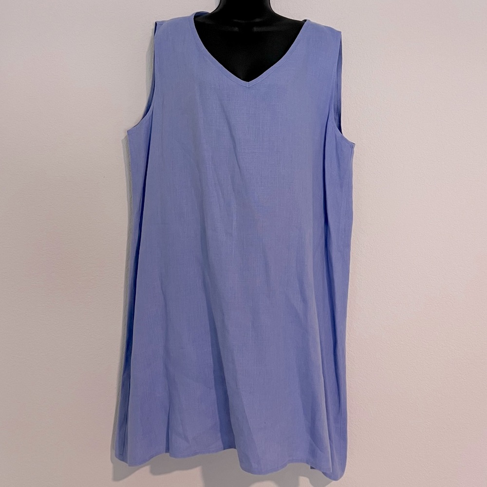 FLAX Periwinkle Blue Sleeveless Linen Dress L
